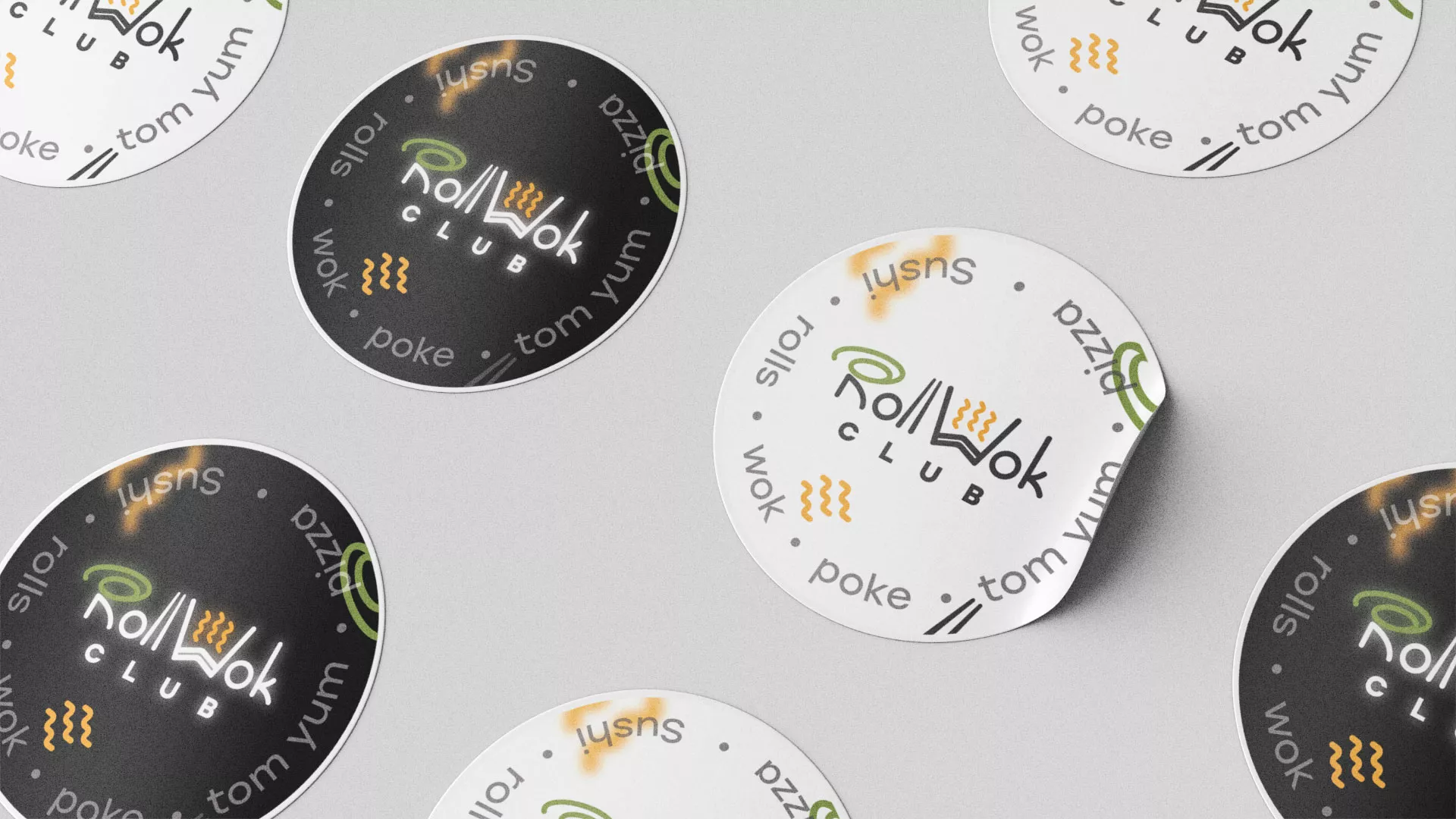 Разработка наклеек для суши-бара «Roll Wok Club» в Жиздре